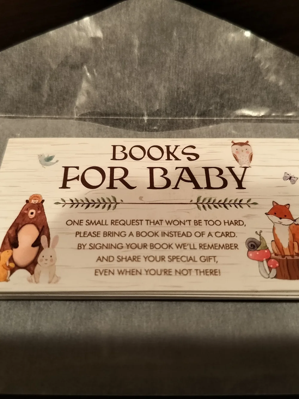 'Books for Baby' Woodland Baby Shower Bring Books For Baby Invitation Insert 20
